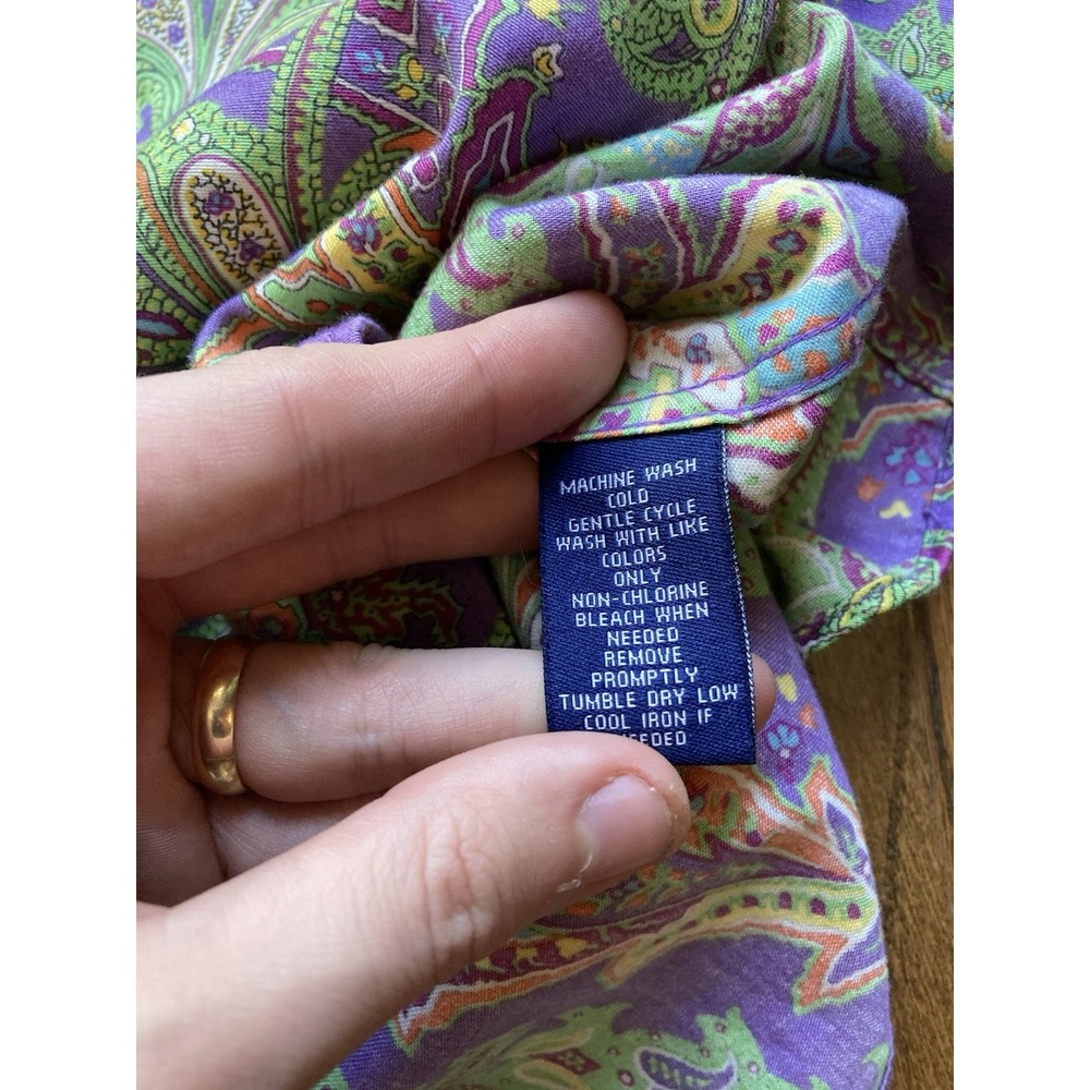 Chaps Ralph Lauren Shirt Mens Large Paisley Purple Floral Disco Long Sleeve - Picture 7 of 8